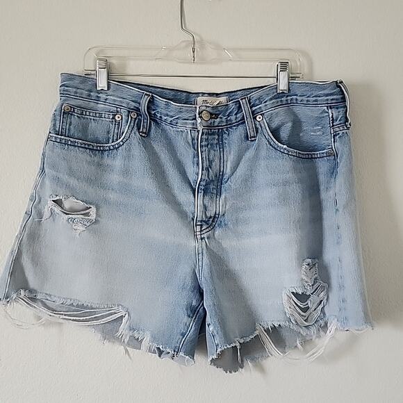 MADEWELL Relaxed Mid Length Denim Shorts Ripped Edition Size 32 Light Blue Wash - Picture 1 of 9